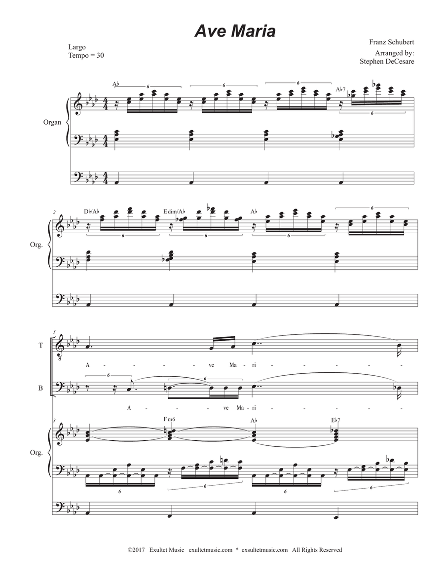 Ave Maria (Portuguese Lyrics - Duet for Tenor & Bass Solo - Medium Key - Organ Accompaniment) Bass Voice scores gallery preview page 2