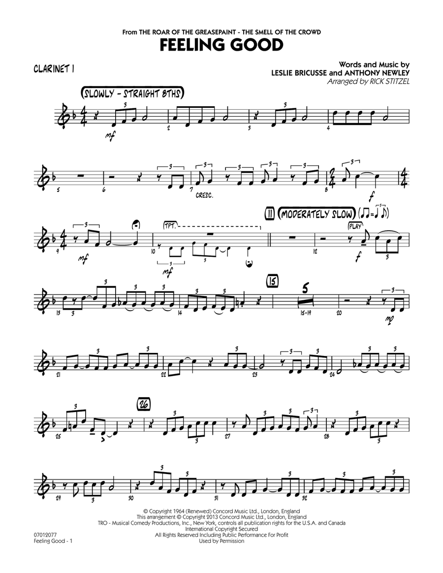 Feeling Good - Bb Clarinet 1 Jazz Ensemble scores gallery preview page 1