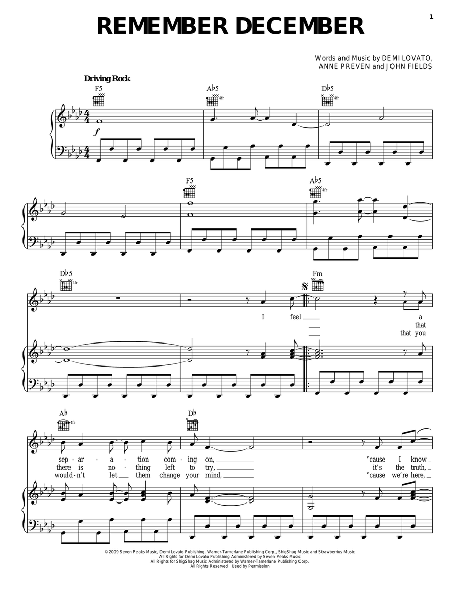 Remember December Piano, Vocal, Guitar scores gallery preview page 1