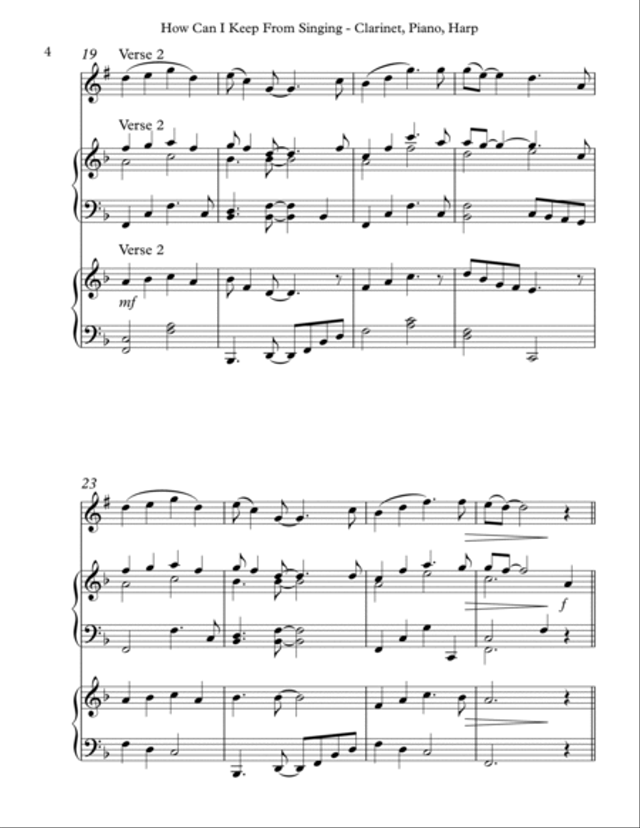 How Can I Keep From Singing, Trio for Bb Clarinet, Piano & Harp B-Flat Clarinet scores gallery preview page 4