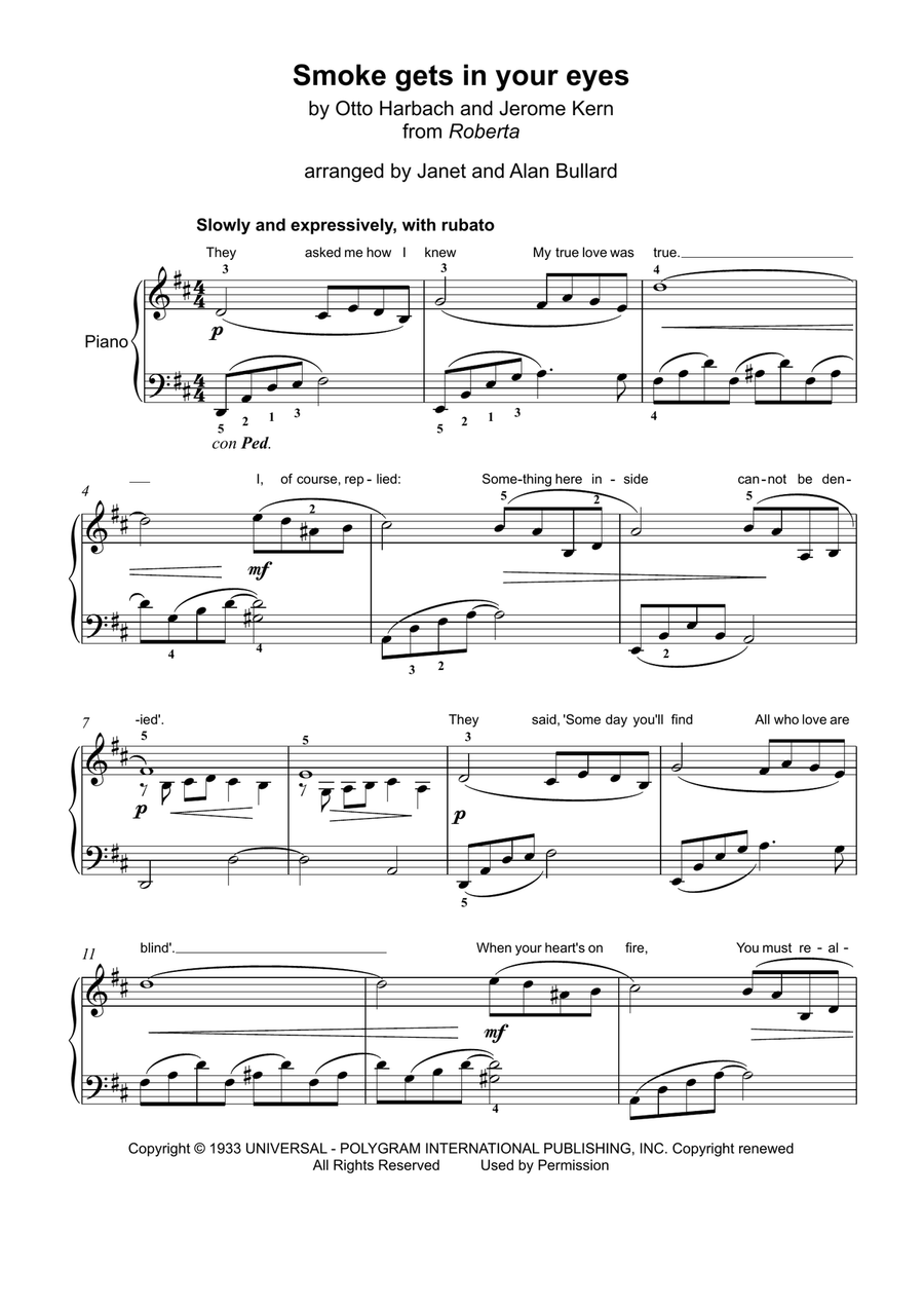 Smoke Gets In Your Eyes Easy Piano scores gallery preview page 1