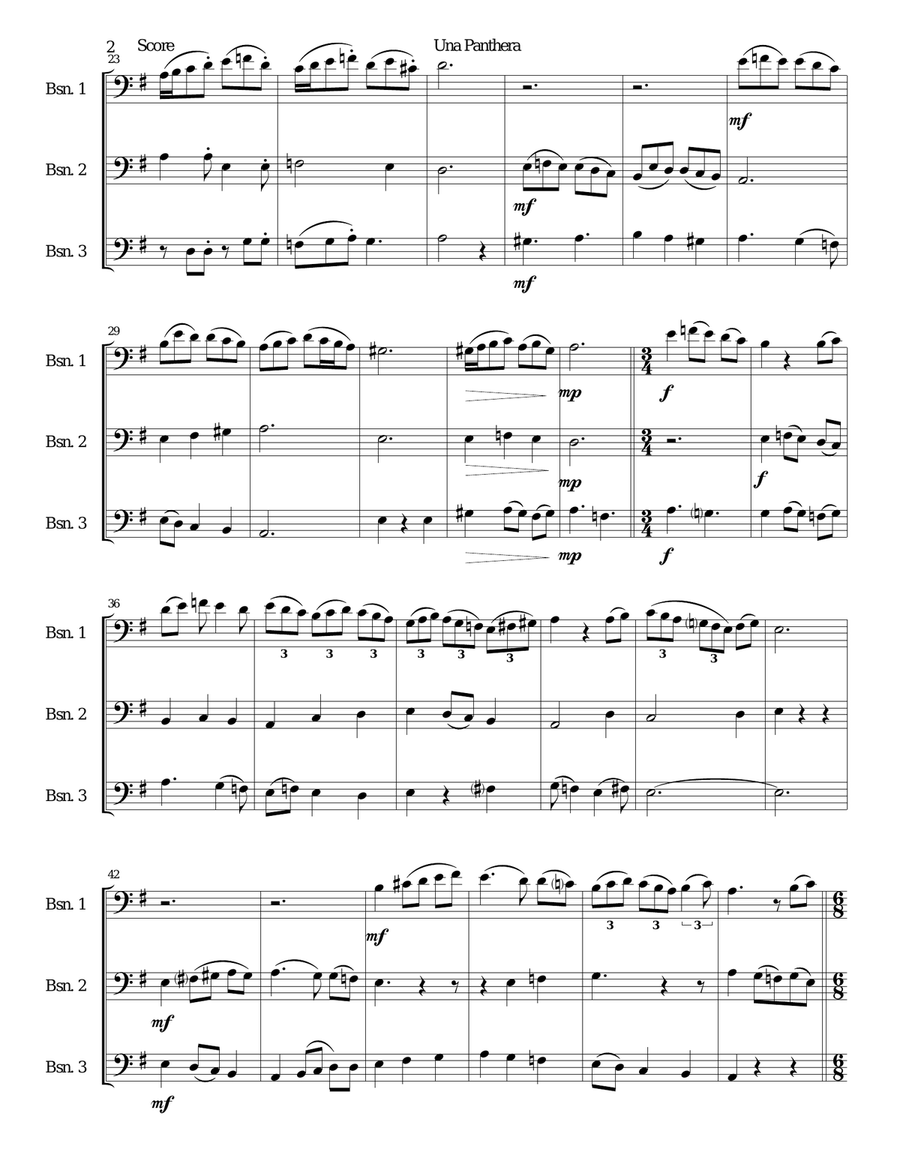 Una panthera in compagnia de Marte (A Panther in company of Mars) arranged for 3 bassoons Bassoon Solo scores gallery preview page 2
