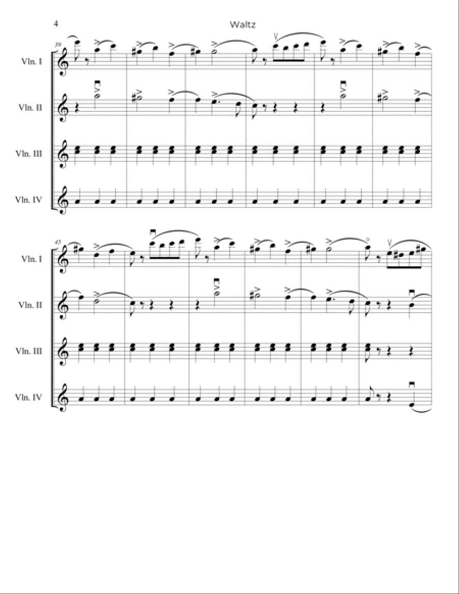 Tchaikovsky: Waltz, Op.39, No.9 - for Violin Quartet Chamber Music scores gallery preview page 5