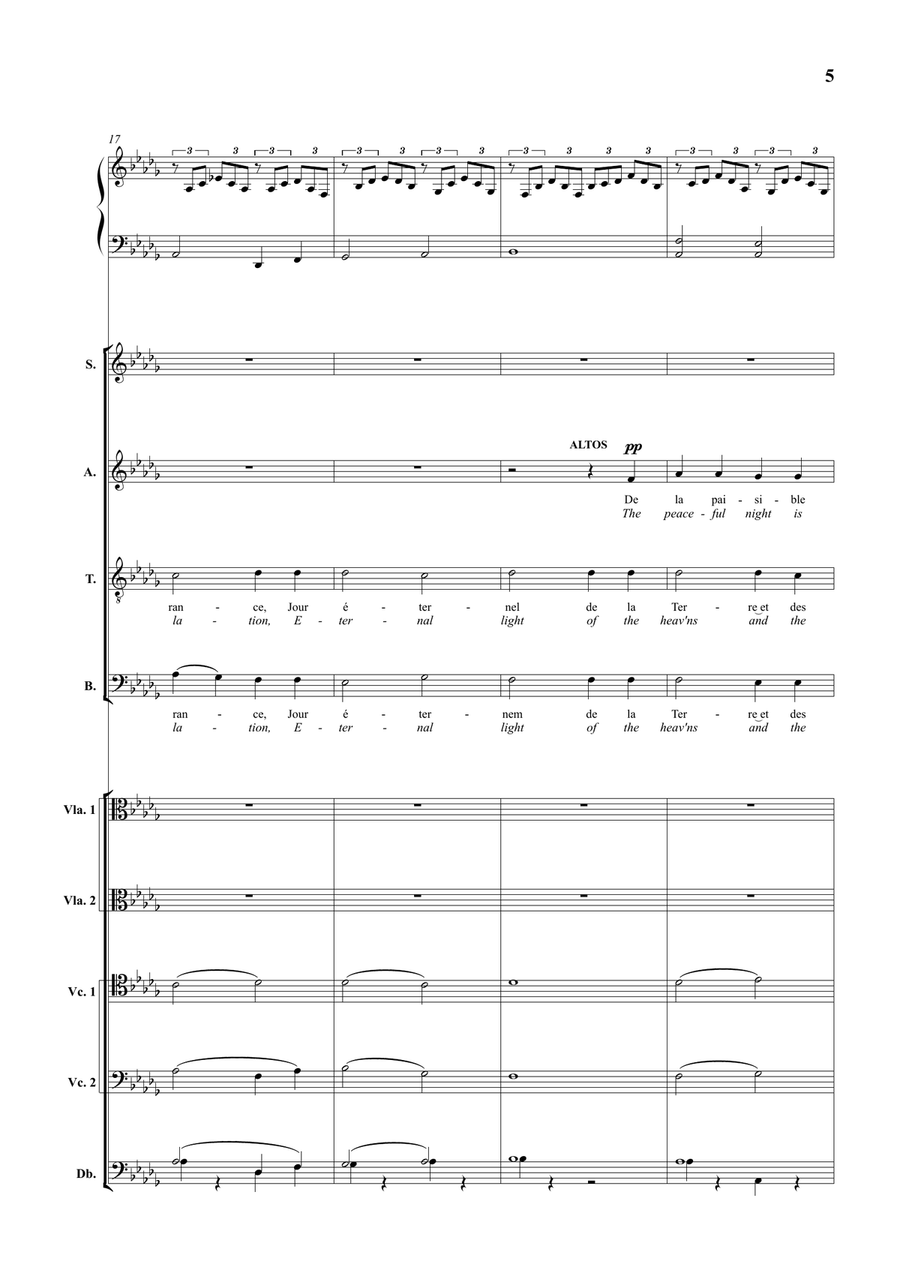 Cantique de Jean Racine (Canticle of Jean Racine) for Harp, SATB Choir and String Orchestra 4-Part scores gallery preview page 6