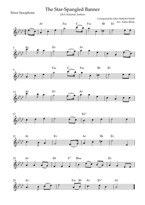 The Star Spangled Banner (USA National Anthem) for Tenor Saxophone Solo with Chords (F# Major)