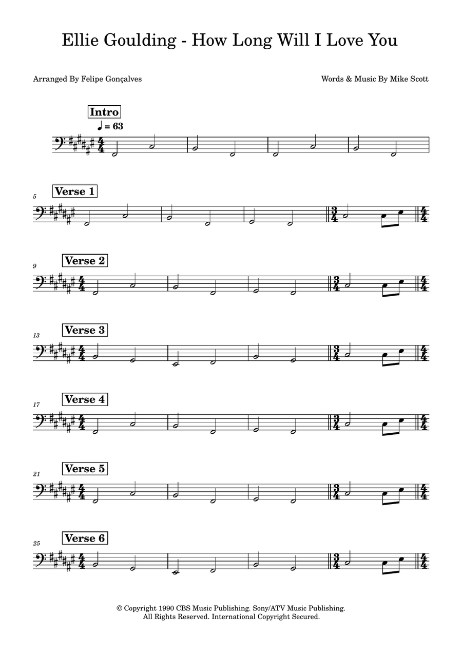 How Long Will I Love You Double Bass scores gallery preview page 1
