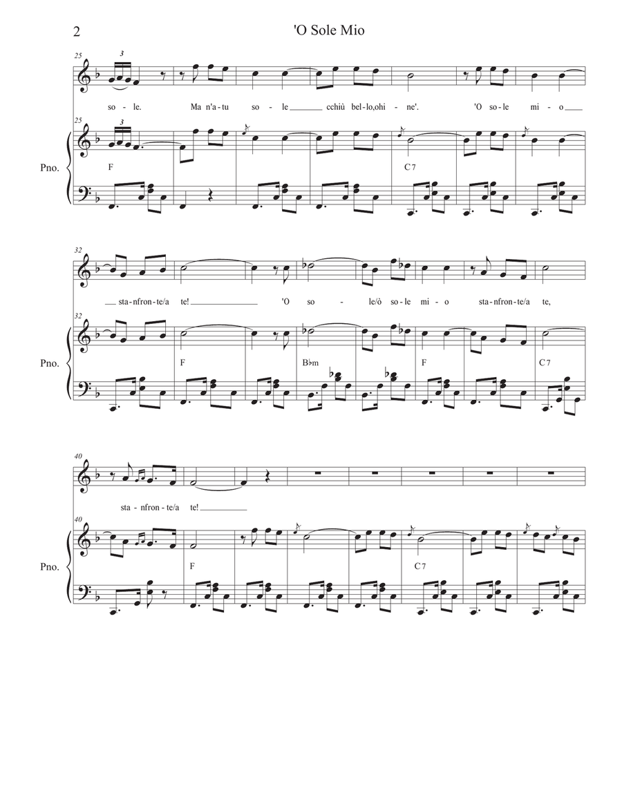 O Sole Mio (Vocal solo - High Key) High Voice scores gallery preview page 2