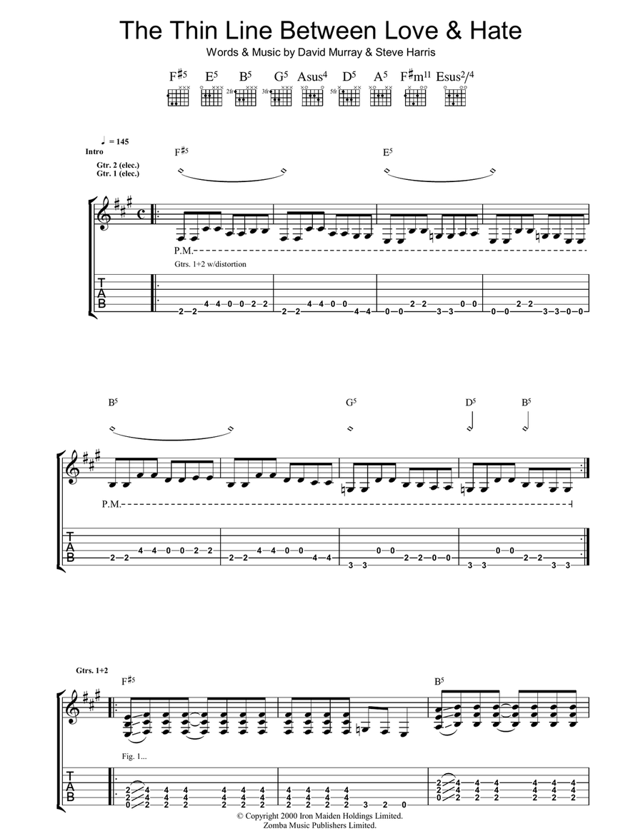 The Thin Line Between Love And Hate Electric Guitar scores gallery preview page 1