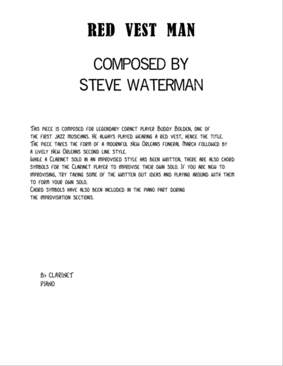 Red Vest Man for Bb Clarinet and Piano B-Flat Clarinet scores gallery preview page 1