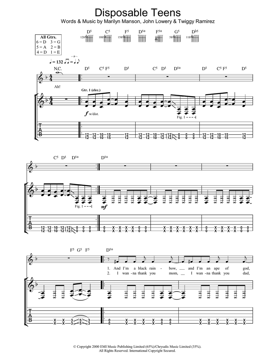 Disposable Teens Electric Guitar scores gallery preview page 1