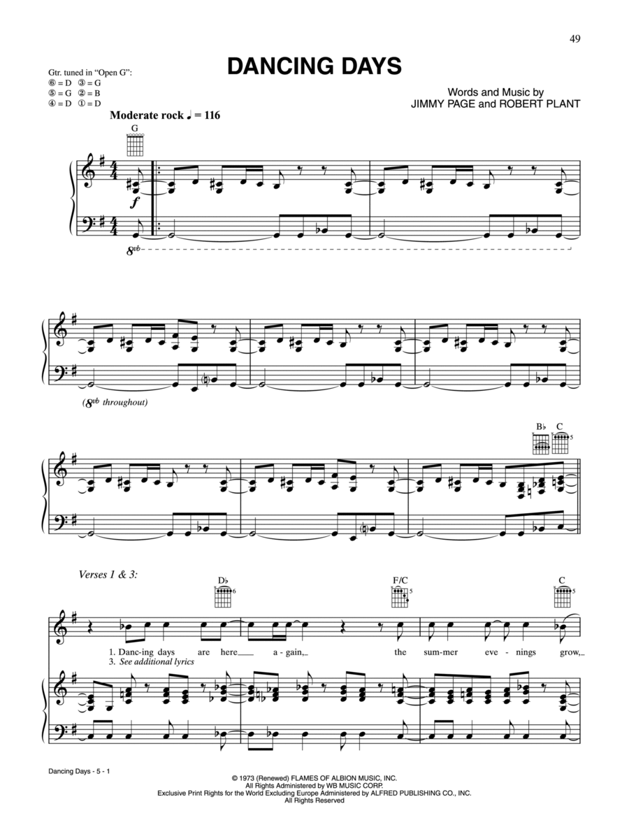 Dancing Days Piano, Vocal, Guitar scores gallery preview page 1