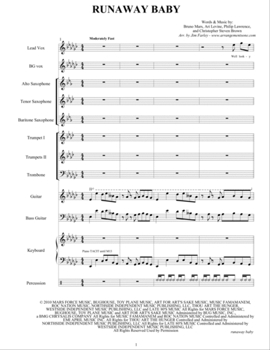 Runaway Baby Tenor Saxophone scores gallery preview page 3
