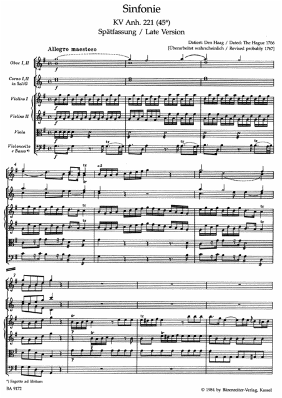 Symphony G major, KV Anh. 221 (45a)
