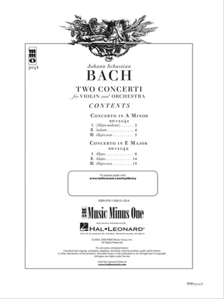 J.S. Bach - Violin Concerto No. 1 in A Minor, BWV1041; Violin Concerto No. 2 in E Major, BWV1042 image number null