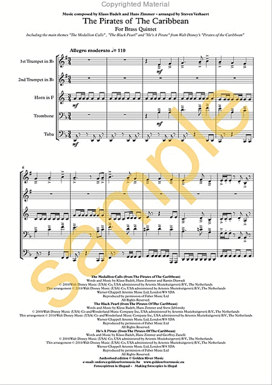 Pirates of the Caribbean Pirates of the Caribbean Brass Quintet scores gallery preview page 2