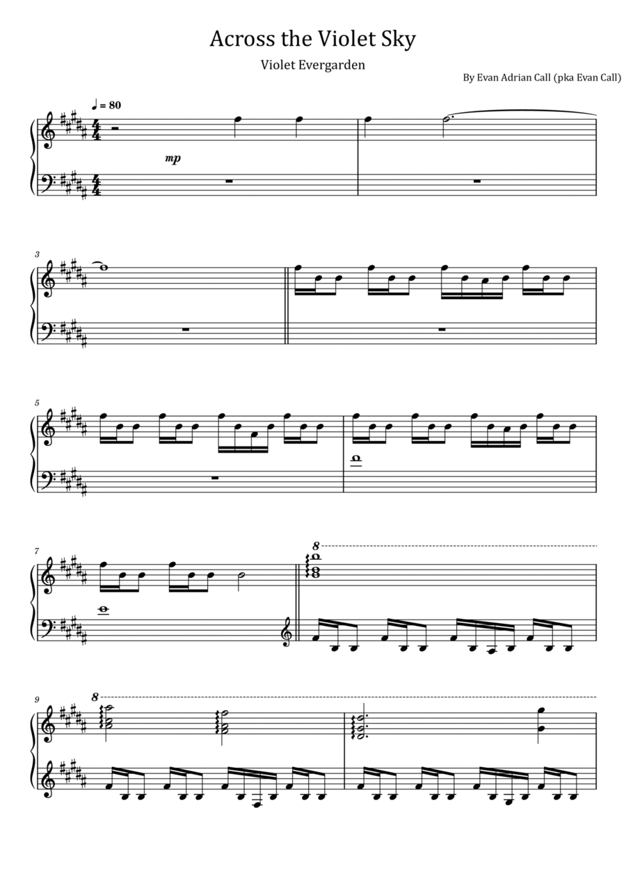 Across The Violet Sky Piano Solo scores gallery preview page 1