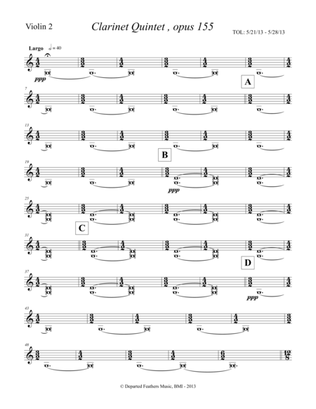 Clarinet Quintet, opus 155 (2013) violin 2 part