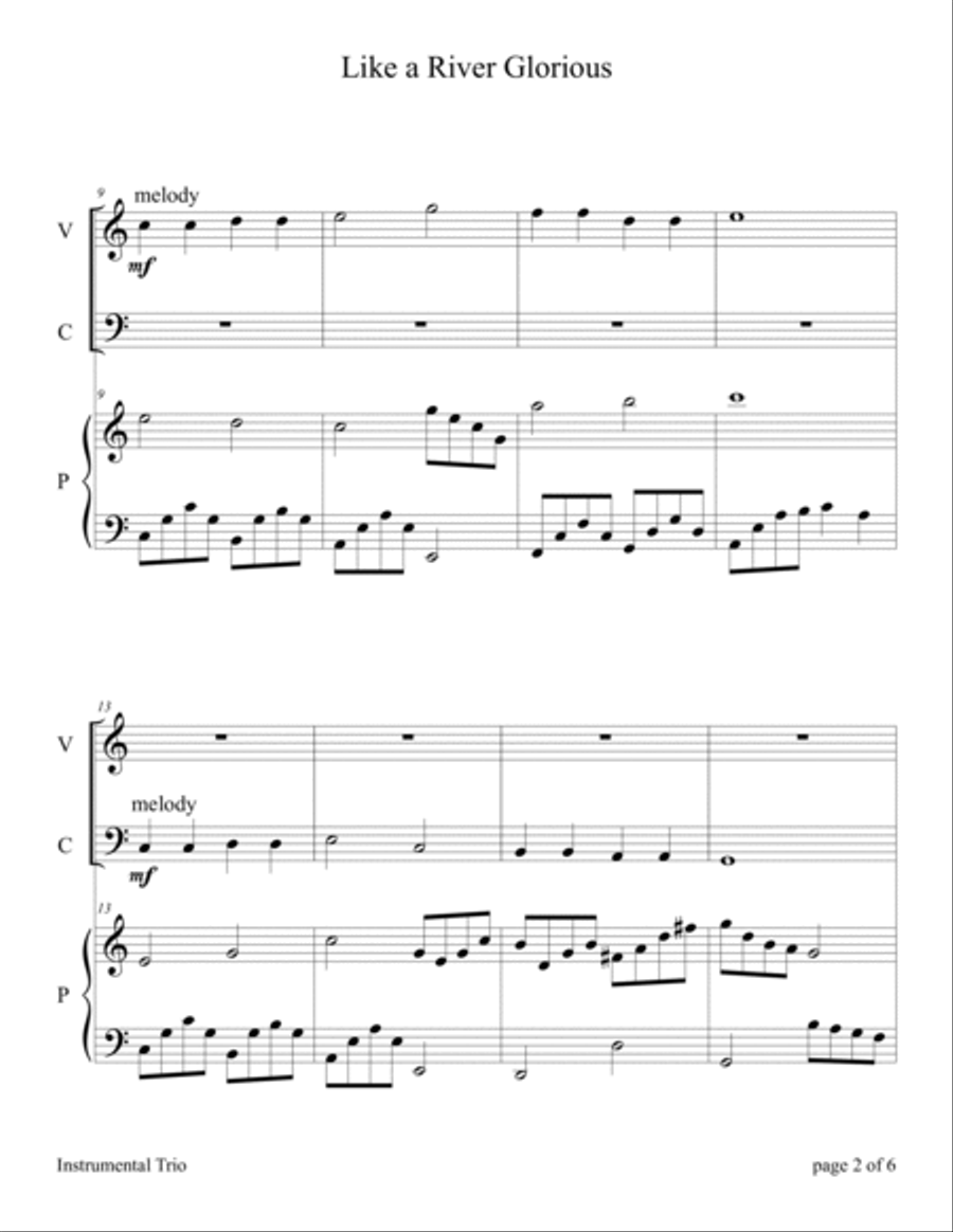 Like a River Glorious (Easy Violin and Cello Duet with Piano Accompaniment) image number null