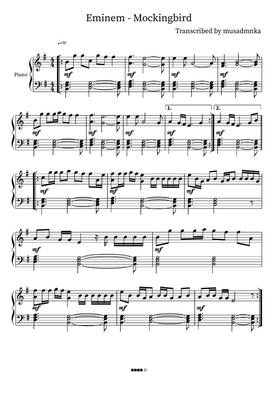 Eminem - Mockingbird Piano scores gallery preview page 1