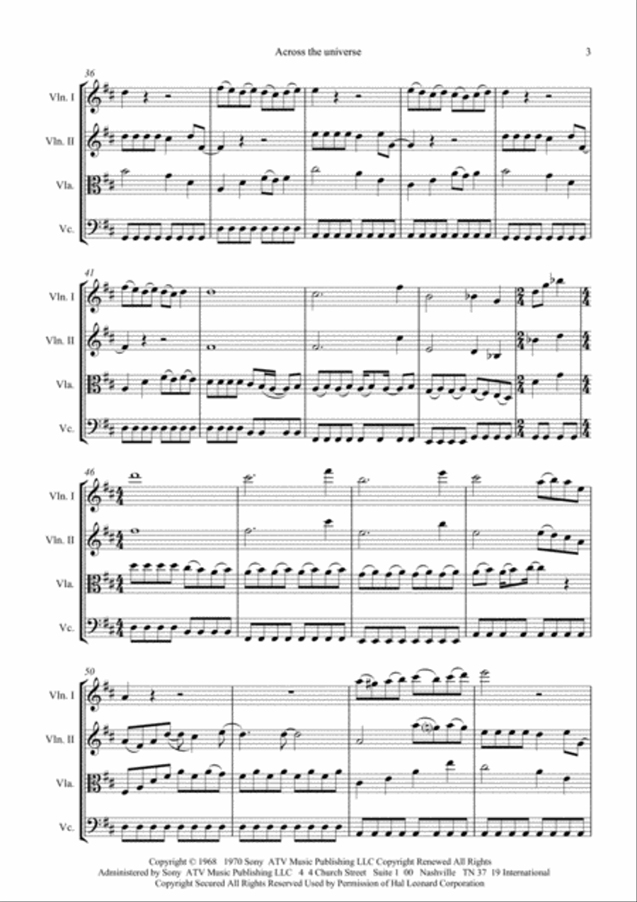 Across The Universe String Quartet scores gallery preview page 4