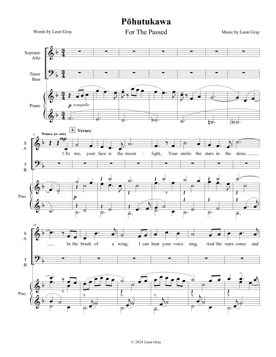 Pōhutukawa (SATB Carol Version)