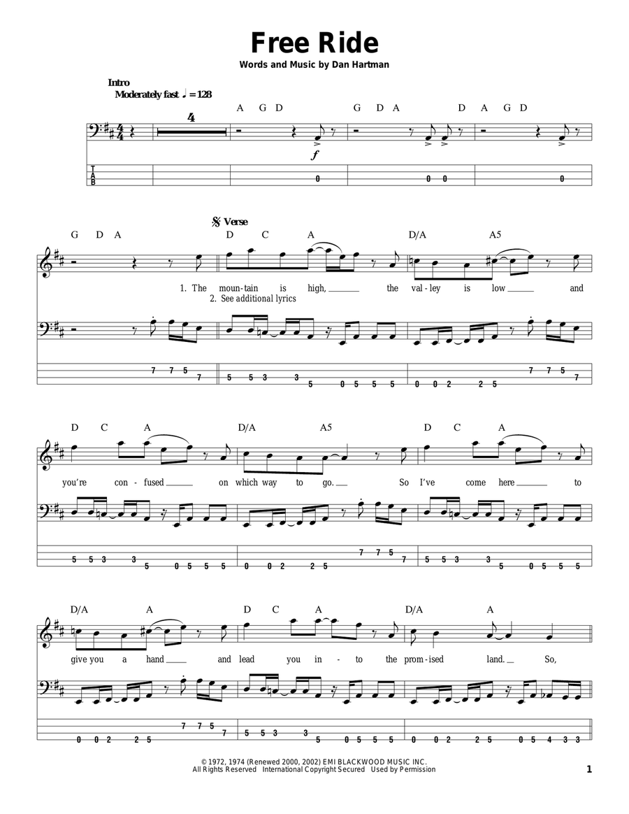 Free Ride Acoustic Guitar scores gallery preview page 1