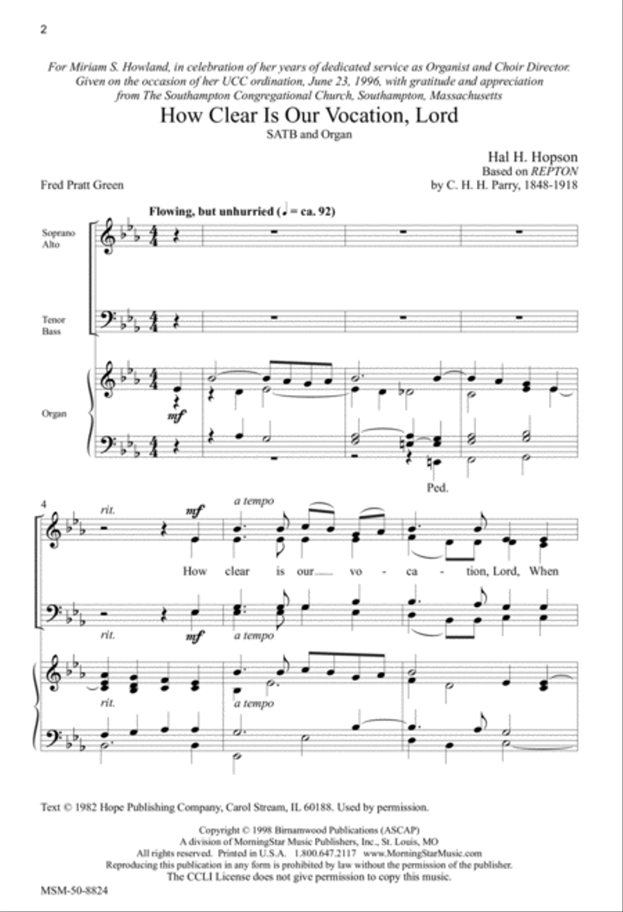 How Clear Is Our Vocation, Lord 4-Part scores gallery preview page 2