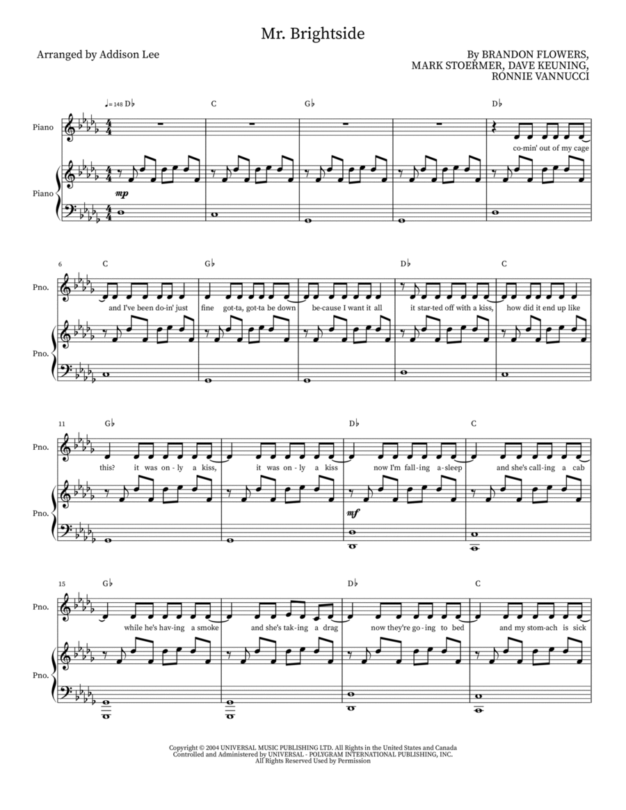 Mr. Brightside Piano, Vocal scores gallery preview page 1