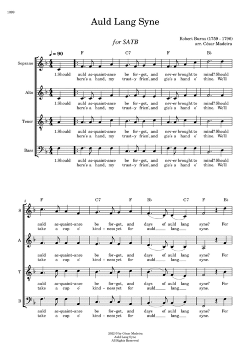 Auld Lang Syne - SATB - W/Chords (Full Score) image number null