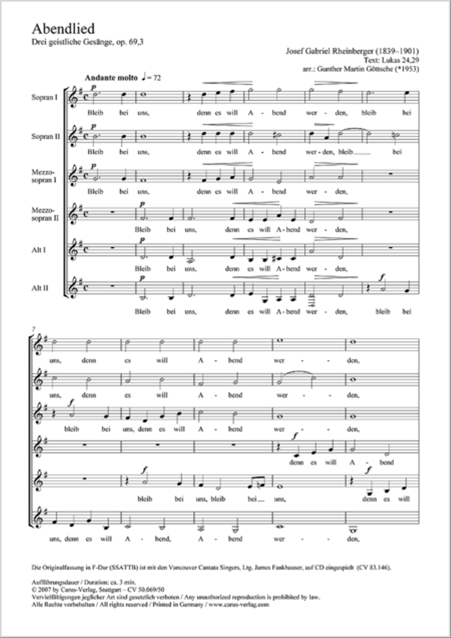 Evening song (Abendlied) Women's Choir scores gallery preview page 6