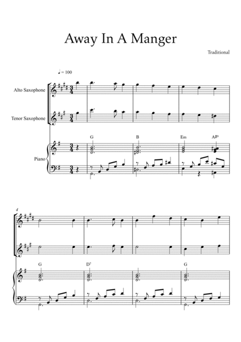 Traditional - Away In A Manger (Trio Piano, Alto Saxophone and Tenor Saxophone) with chords image number null