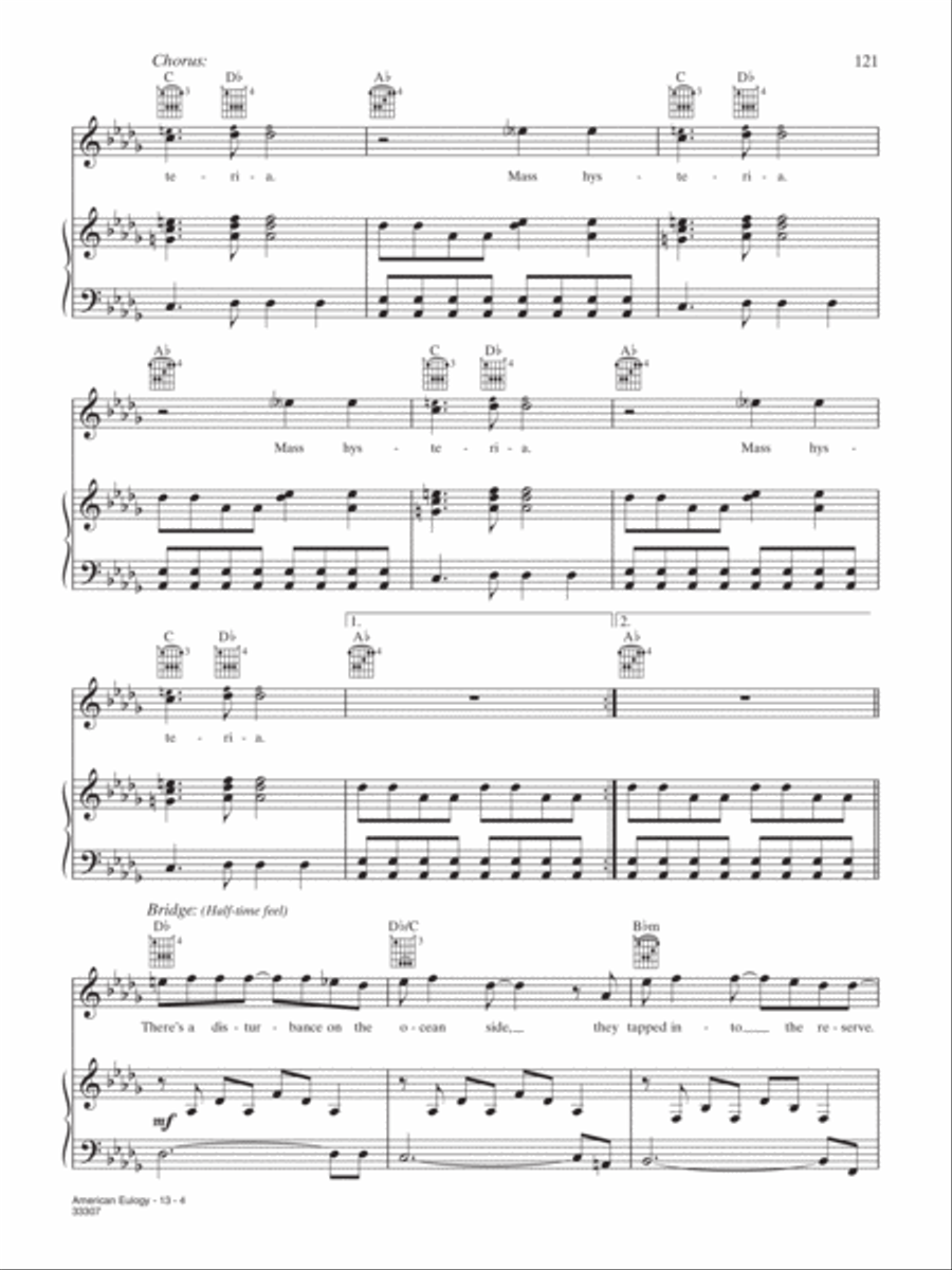 American Eulogy (A: Mass Hysteria B: Modern World) Piano, Vocal, Guitar scores gallery preview page 4
