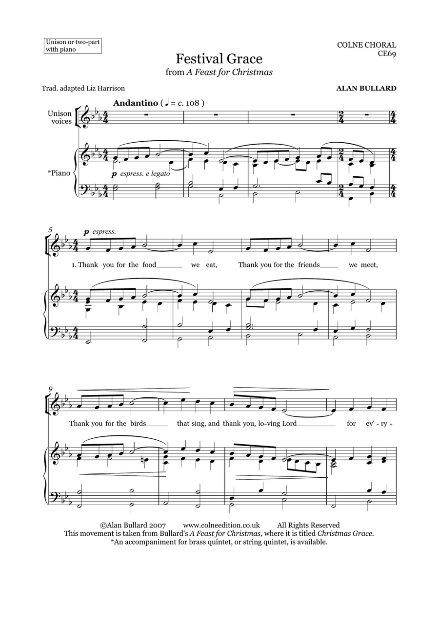 Festival Grace (unison or two-part voices) Unison Choir scores gallery preview page 1