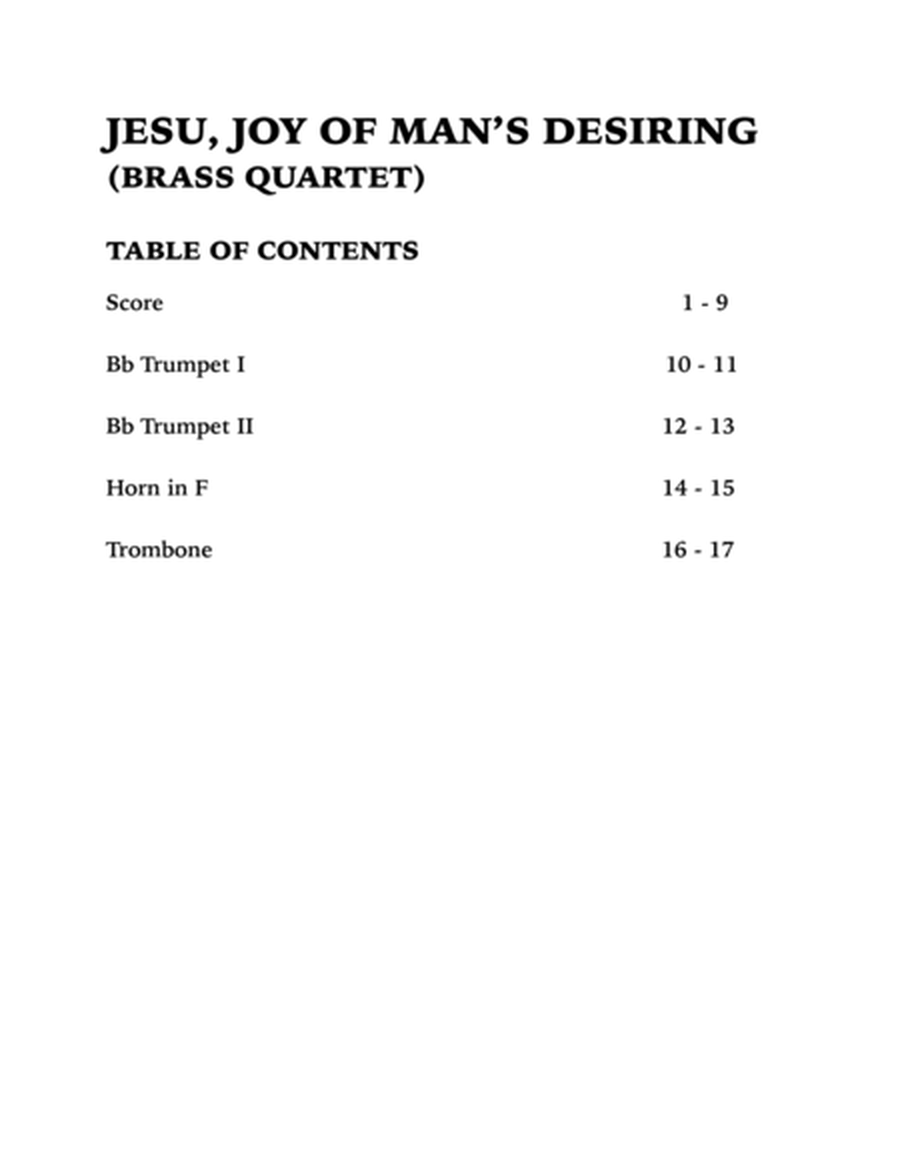 Jesu, Joy of Man's Desiring (Brass Quartet): Two Trumpets, Horn in F and Trombone image number null