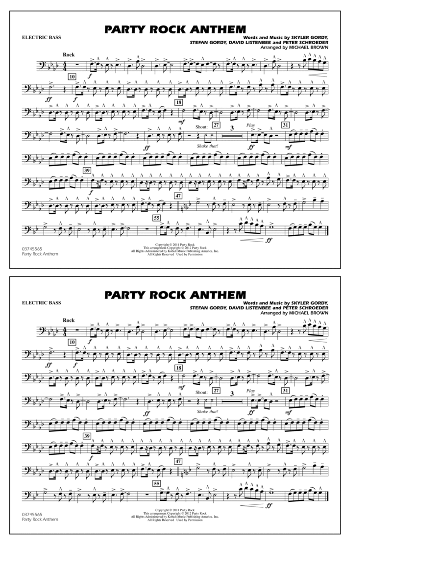 Party Rock Anthem - Electric Bass Marching Band scores gallery preview page 1