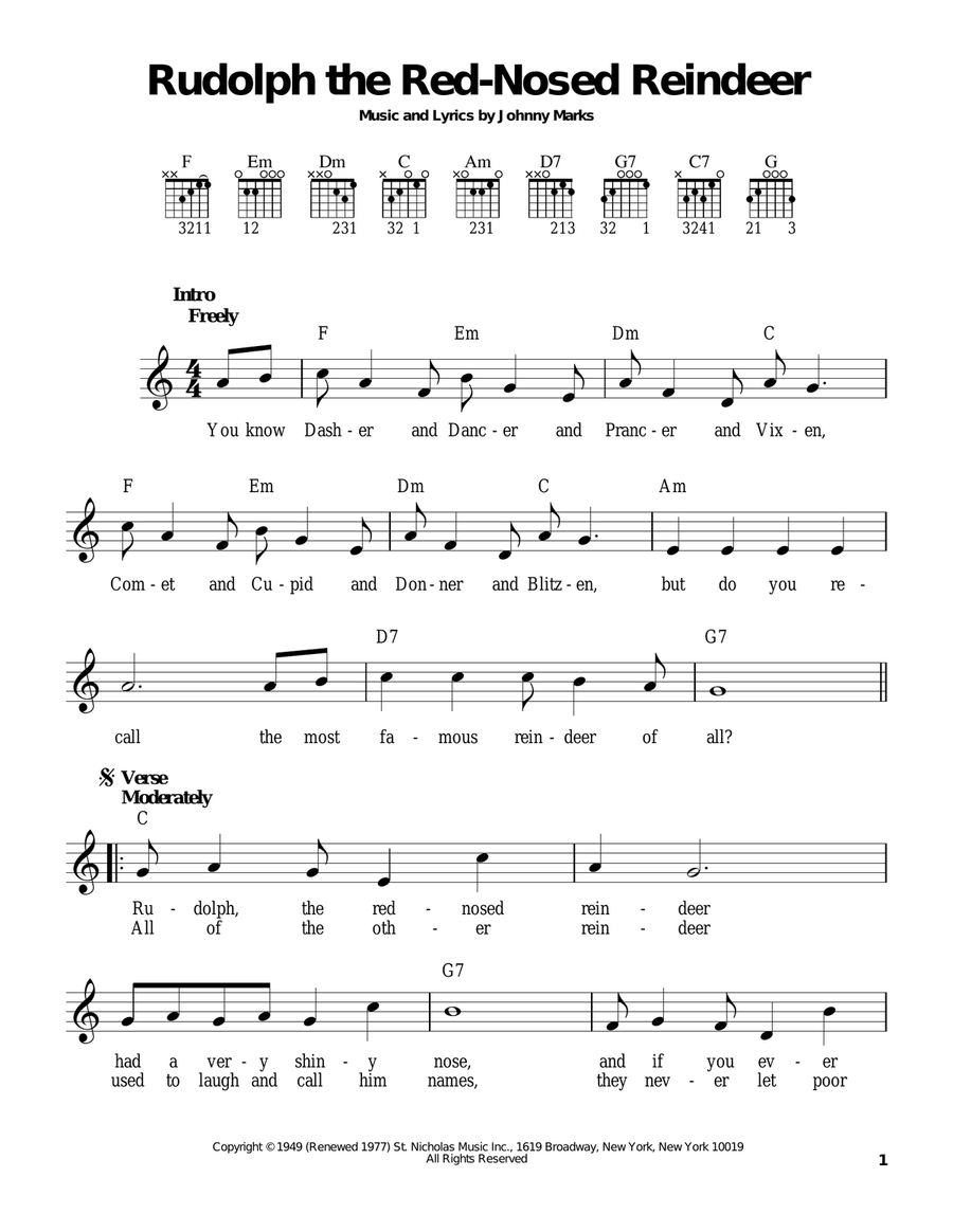 Rudolph The Red-Nosed Reindeer Easy Guitar scores gallery preview page 1