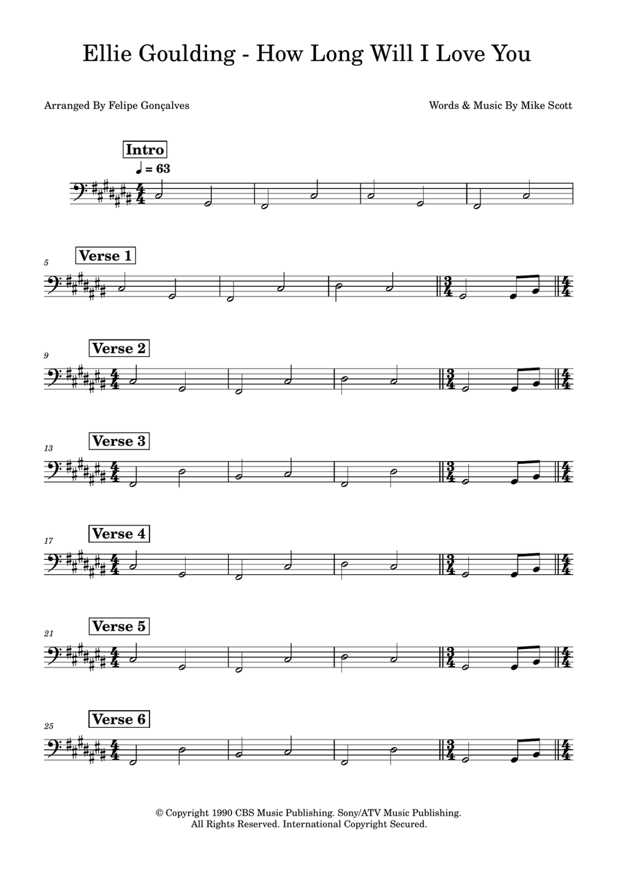 How Long Will I Love You Double Bass scores gallery preview page 1