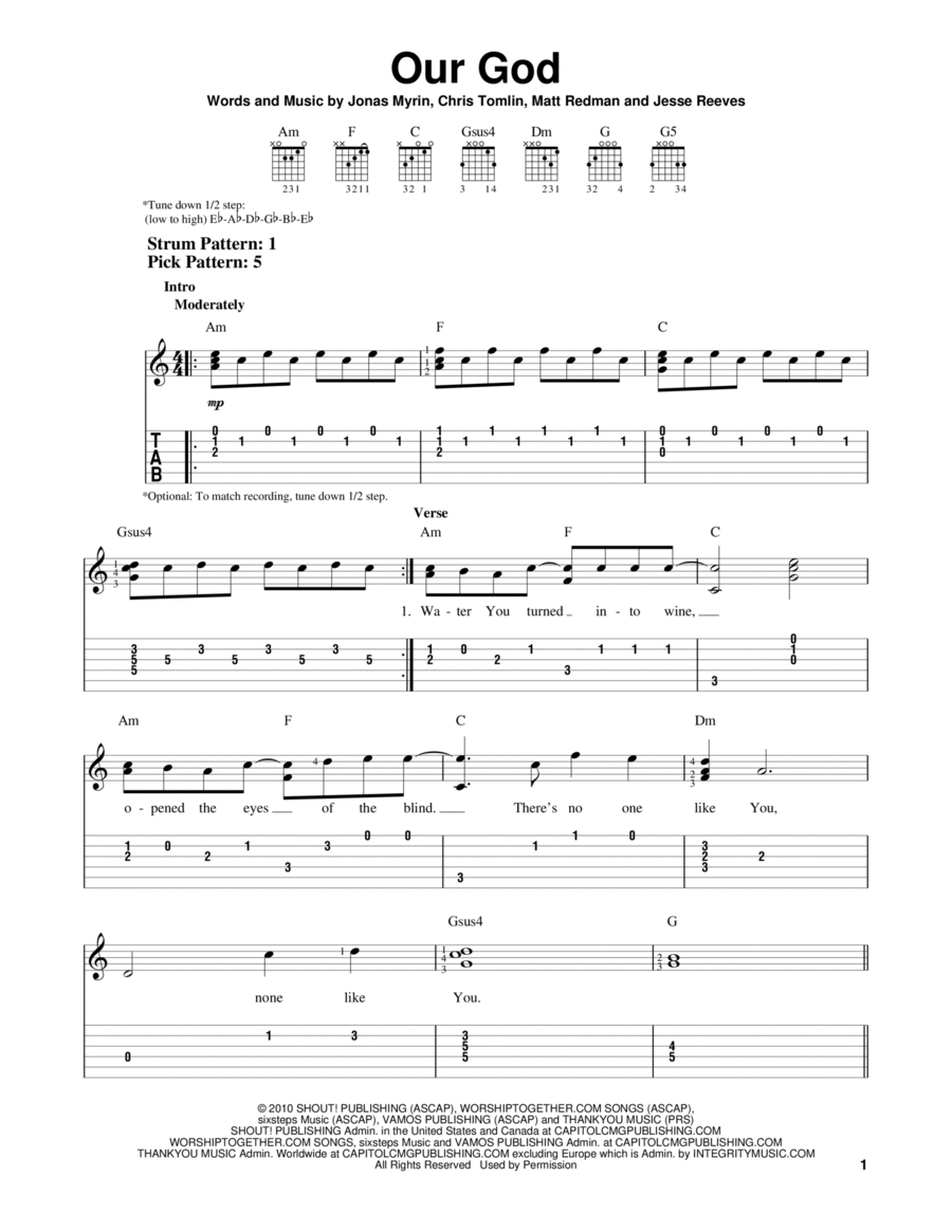 Our God Guitar Tablature scores gallery preview page 1