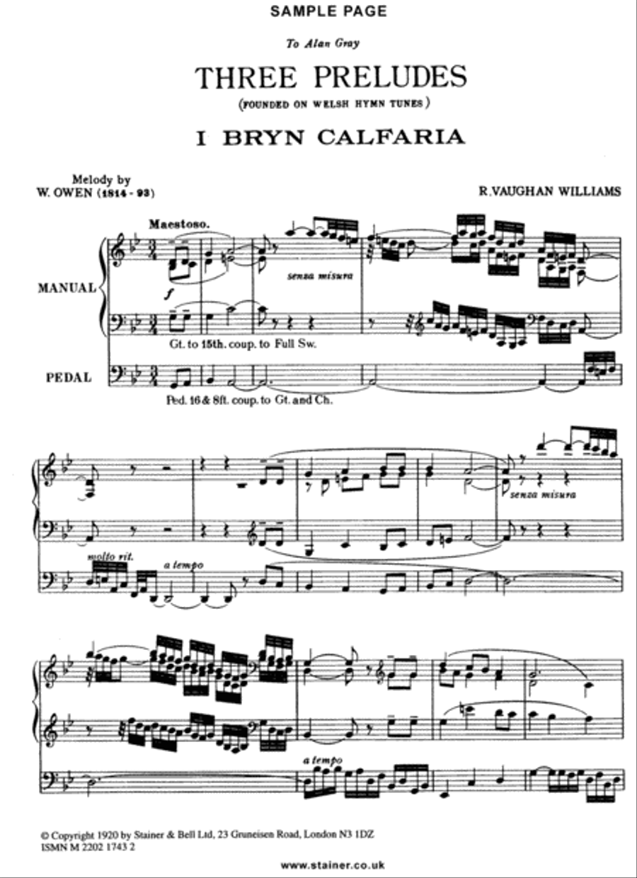Three Preludes founded on Welsh HymnTunes Organ scores gallery preview page 2
