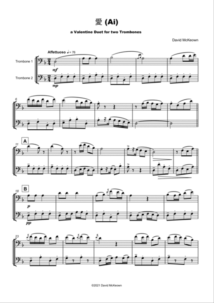 愛 (Ai, Japanese for Love), Trombone Duet Trombone Duet scores gallery preview page 2