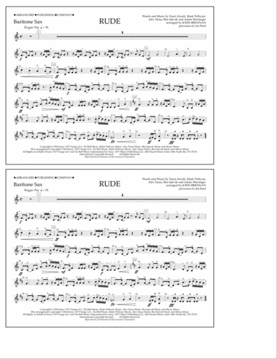 Rude - Baritone Sax Marching Band scores gallery preview page 1