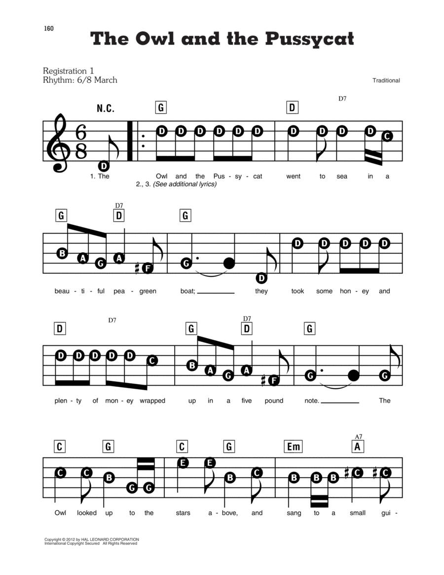 The Owl And The Pussycat Electronic Keyboard scores gallery preview page 1