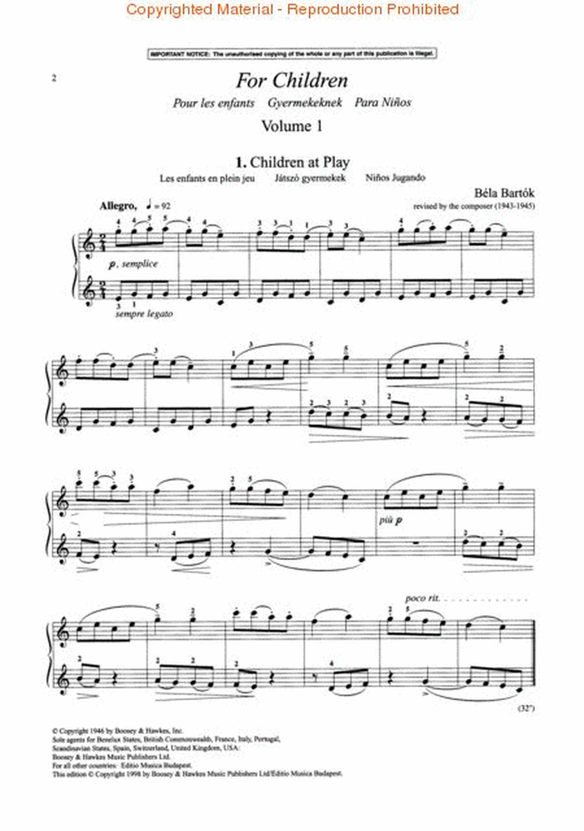 Bartók – For Children, Volume 1