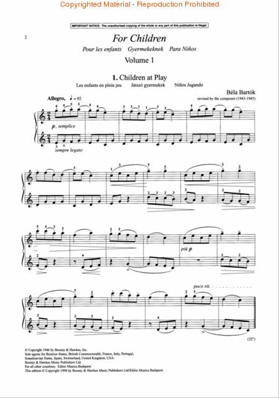 Bartók – For Children, Volume 1 Piano Solo scores gallery preview page 2