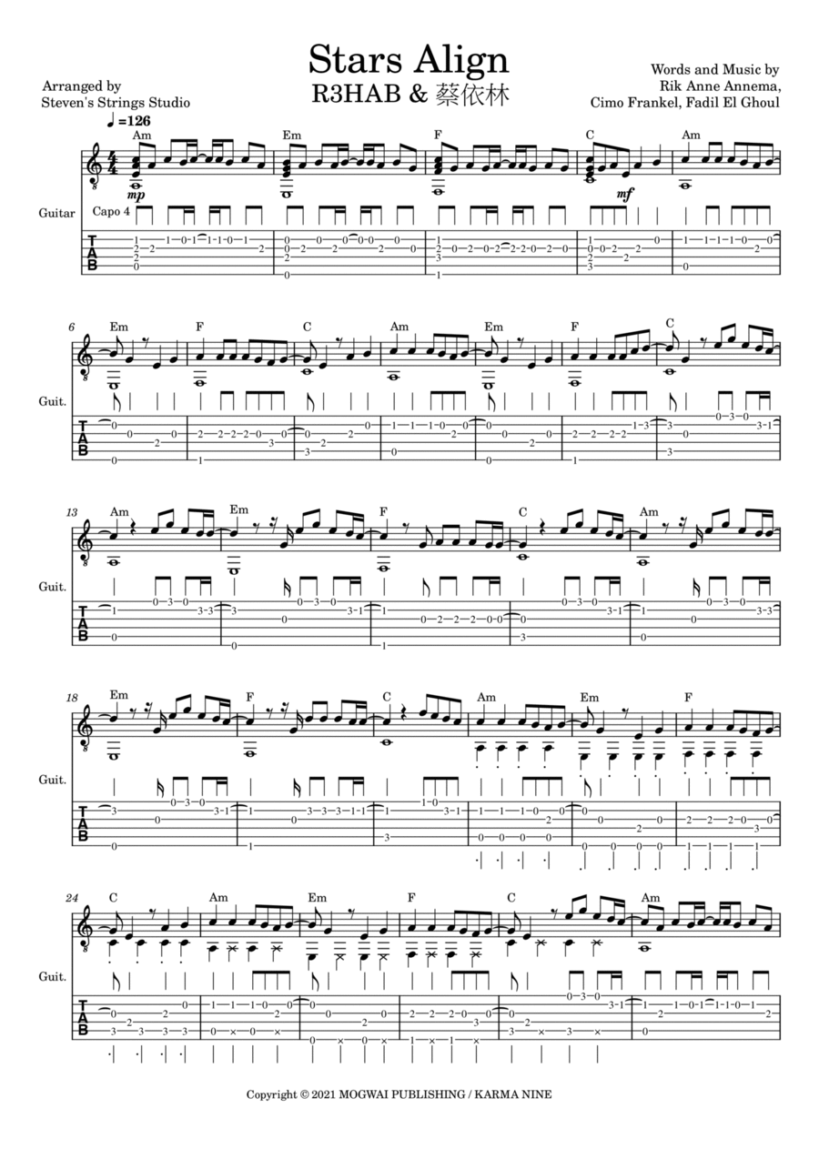 Stars Align Electric Guitar scores gallery preview page 1