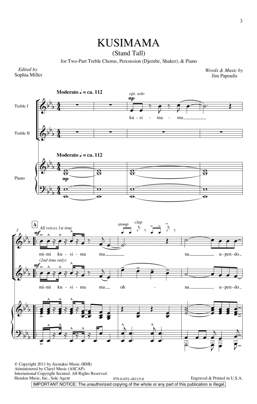 Kusimama (Stand Tall) 2-Part scores gallery preview page 1