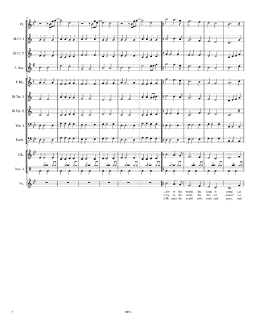 Joy to the World for Concert Band and Unison Choir Unison Choir scores gallery preview page 2