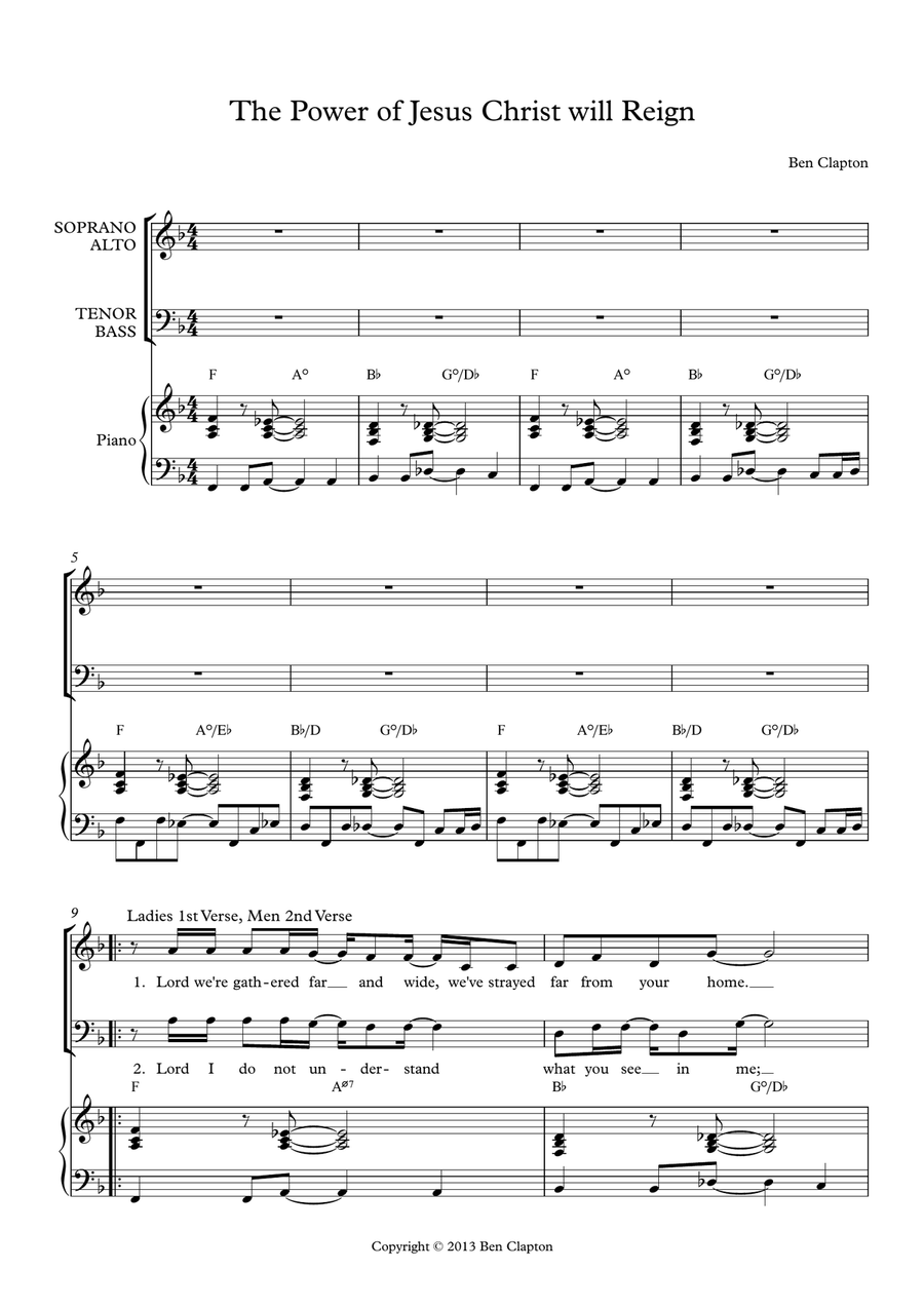 The Power of Jesus Christ will Reign 4-Part scores gallery preview page 1