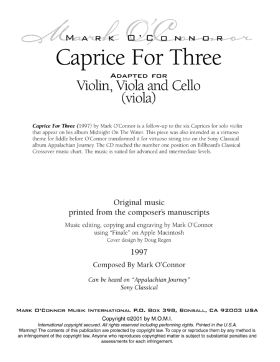 Caprice For Three (viola part - vln, vla, cel) String Trio scores gallery preview page 3