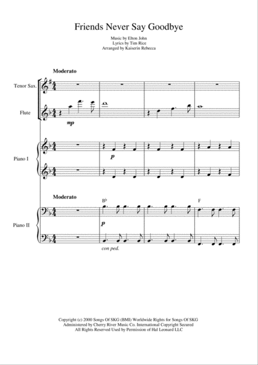 Friends Never Say Goodbye from THE ROAD TO EL DORADO Small Ensemble scores gallery preview page 1